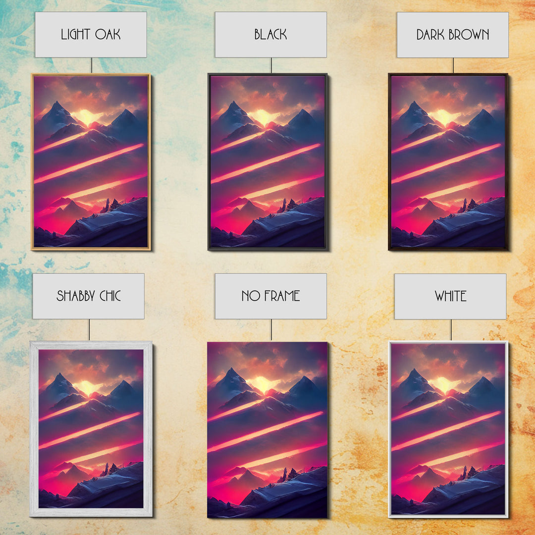 Vaporwave Mountain Landscape Canvas Print, Synthwave Landscape Art, Beautiful sunset in the mountains wall art, cool wall art