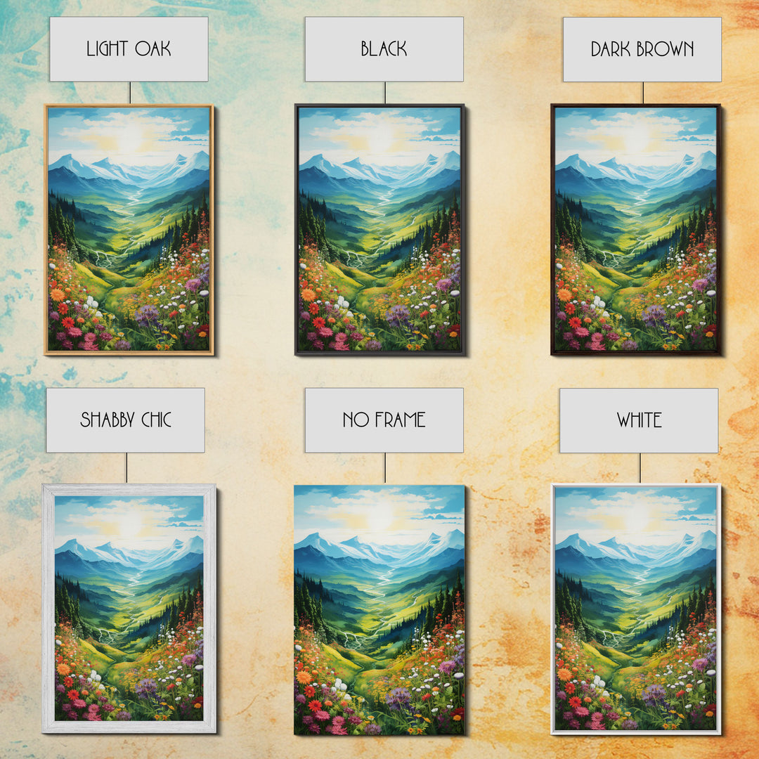 Wildflower Meadow, Mountains Wall Art, Landscape Art, Spring Decor, Canvas Print, Wall Art, Vertical Art, Living Room Wall Art, Hostess Gift