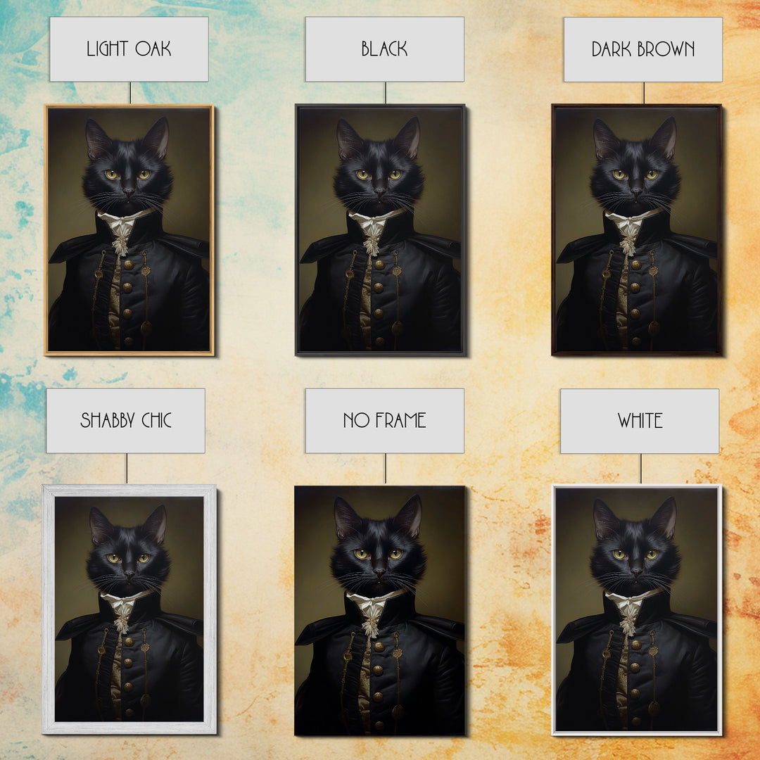 Admiral Meow Reporting For Duty, Victorian Cat Portrait Art, Framed Canvas Print, Gothic Dark Academia Wall Art