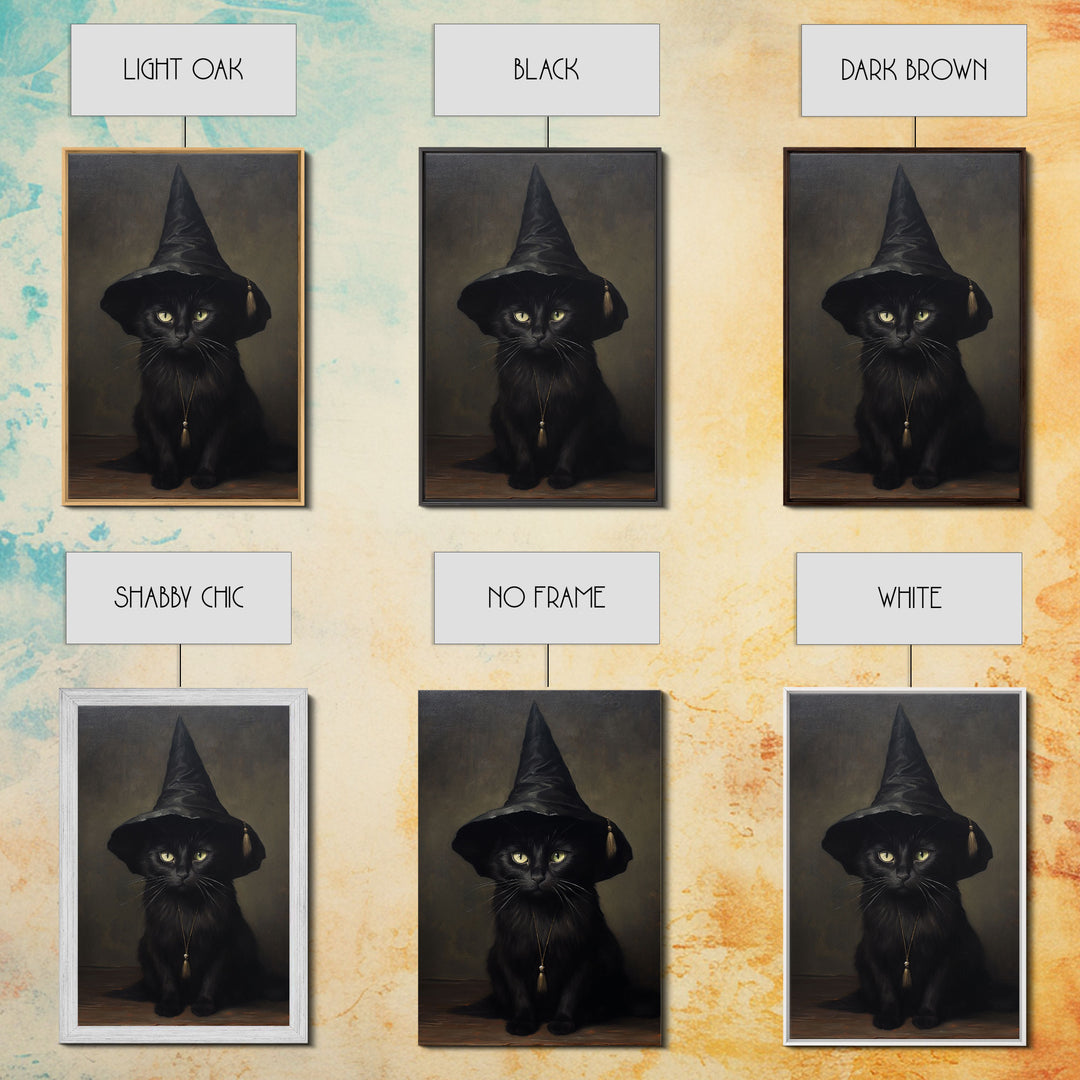 Cute Witch's Familiar Cat Halloween Art, Cat Witch, Cat Painting, Cute Cat Print, Halloween Decor, Black Cat Print, Framed Canvas / Canvas