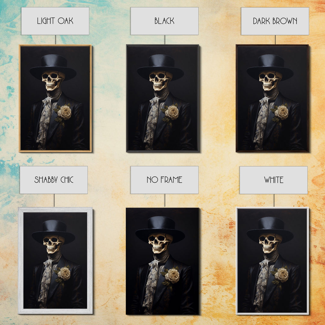 The Dapper Skeleton, Spooky Halloween Wall Art, Canvas Print, Framed Halloween Canvas Print, Dark Academia, Goth Art