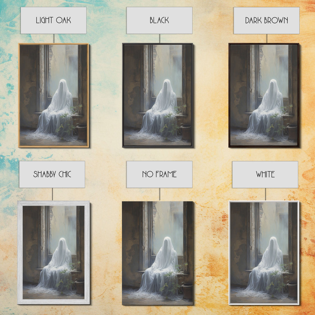 The Haunting, Ghost In The Window, Halloween Decor, Framed Canvas Print