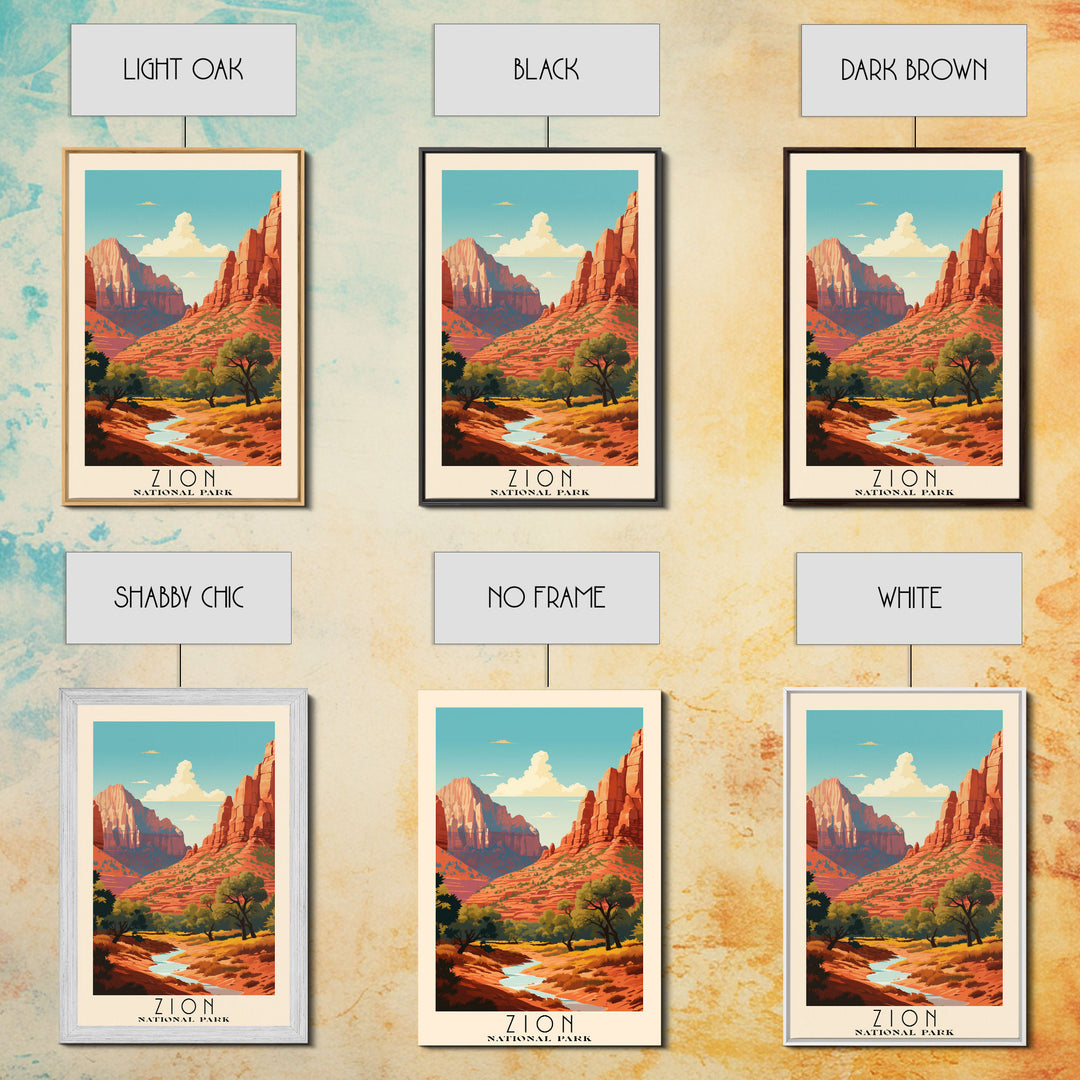 Zion National Park Utah Travel Art, National Park Print, Minimalist Travel Art, Midcentury Modern Style Landscape Painting