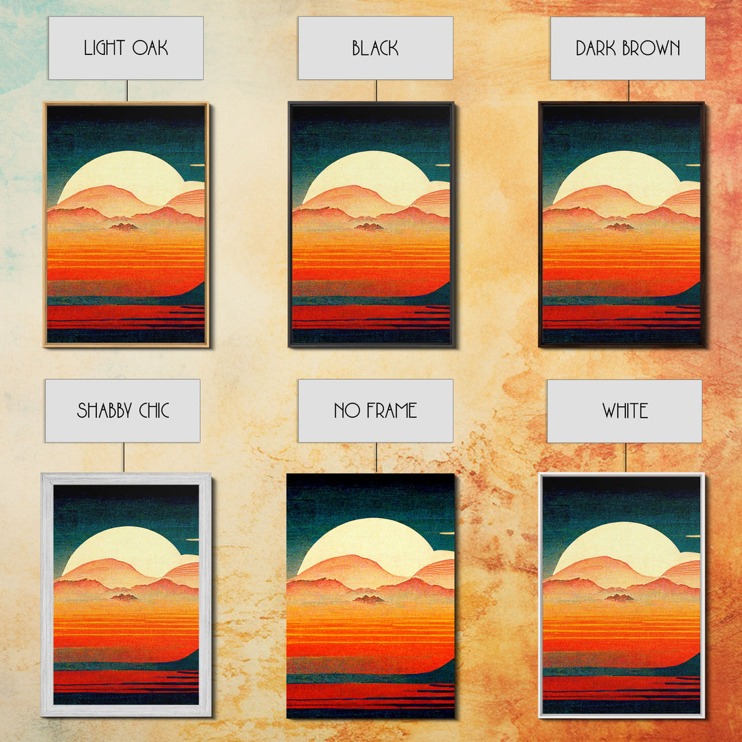 Retro Japanese Style Sunset Art, A Storm Torrent, 3 Piece Wall Art, Ready To Hang Canvas Print