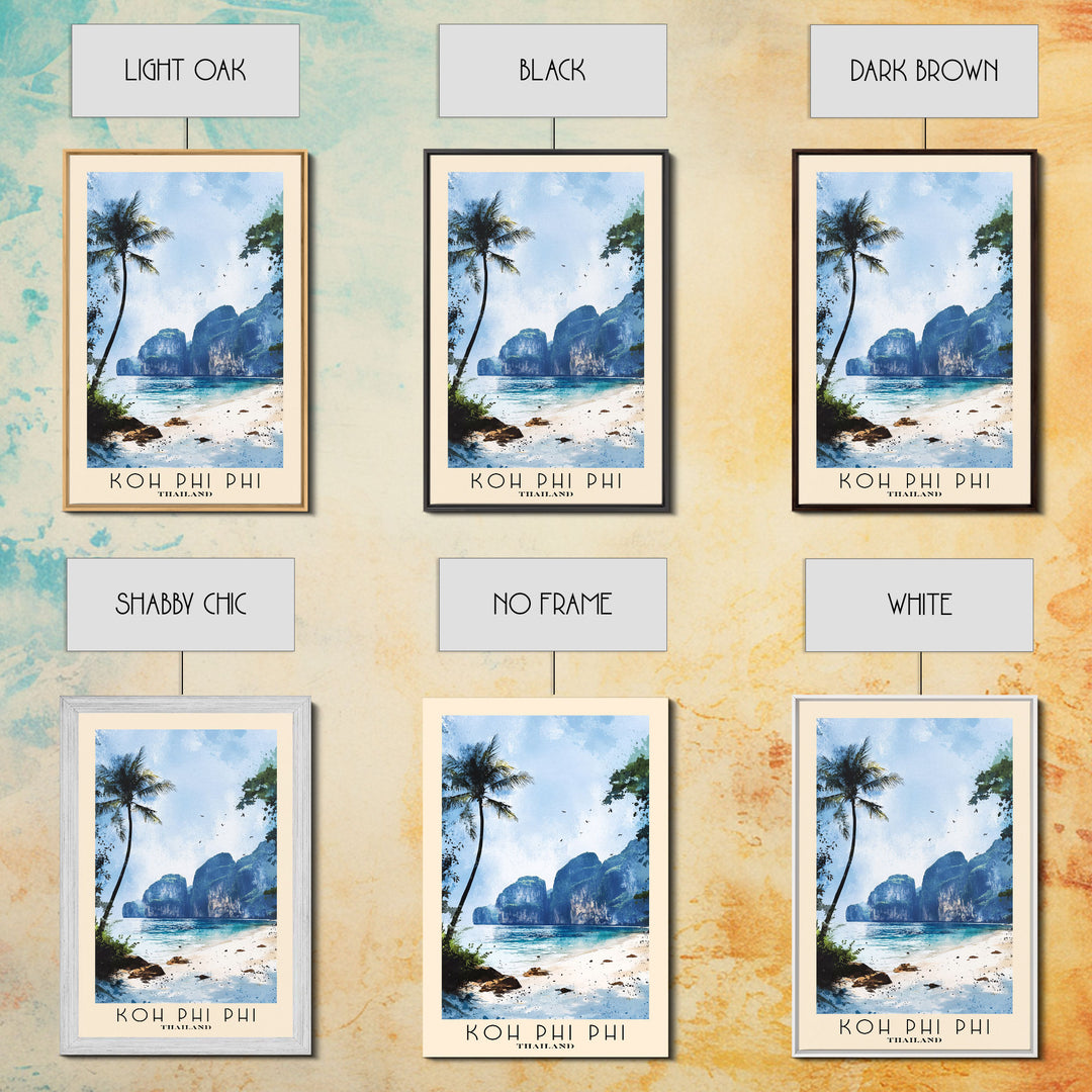 Koh Phi Phi, Thailand Watercolor Print, Vacation Gift, Thailand Wall Art, Beach Painting, Beach Decor, Large Wall Art, Wood Frame Art