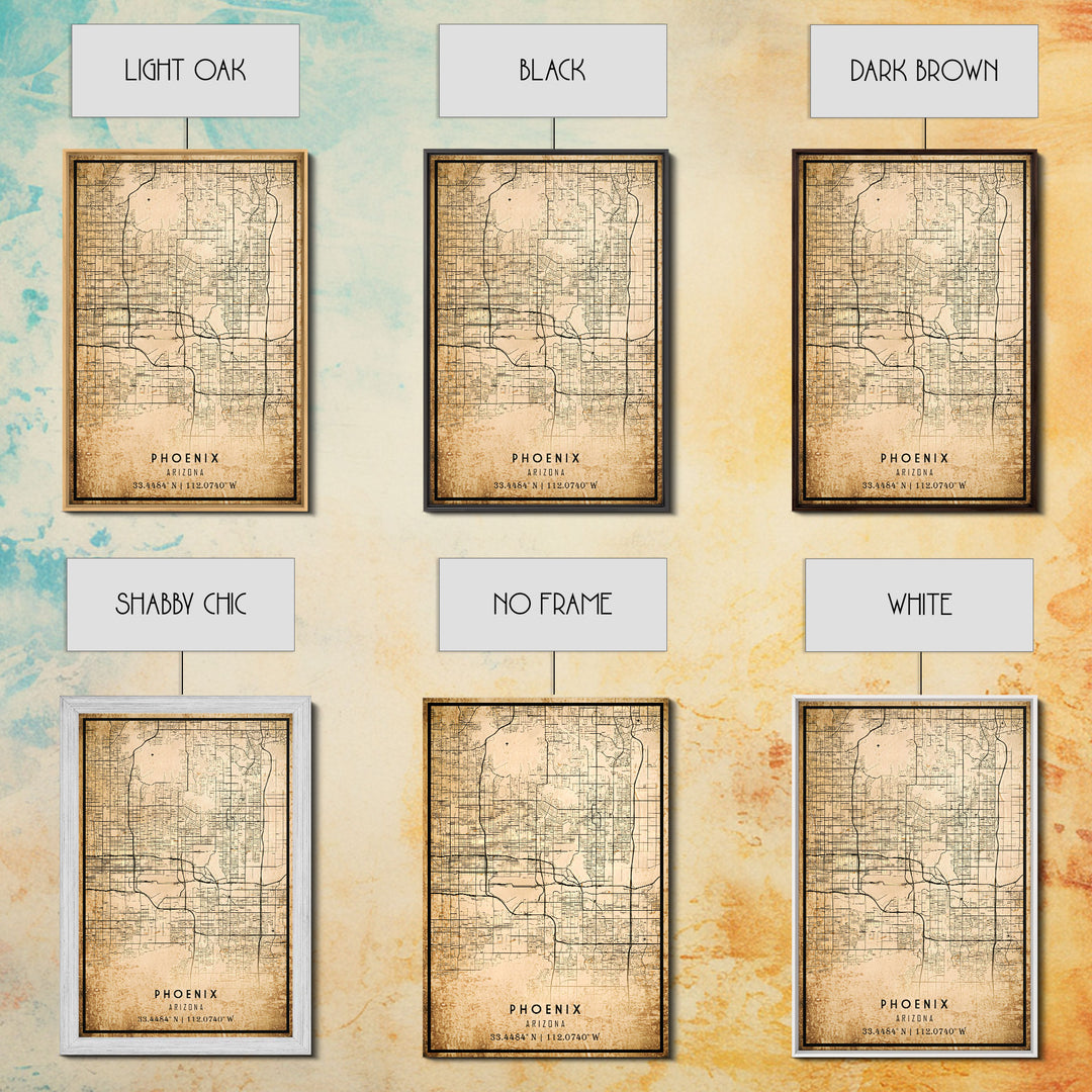 Phoenix Arizona Street Map, Framed Canvas Art, Arizona United States Road Map Wall Art, Office Wall Art, Wall Decor for Office