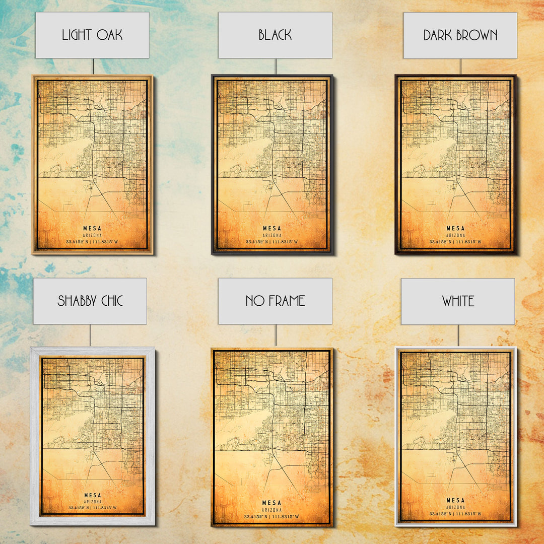 Mesa Arizona United States map print poster or Framed canvas | Arizona United States road map print poster canvas, distressed map art