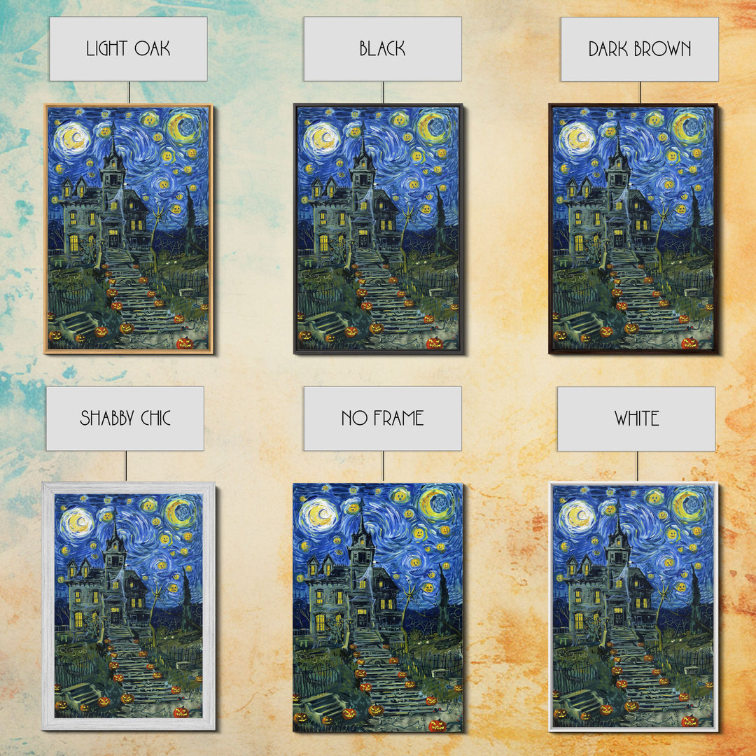 Starry Night Inspired Haunted Cemetary, Halloween Decor / Hallowen Wall Art / Halloween Props