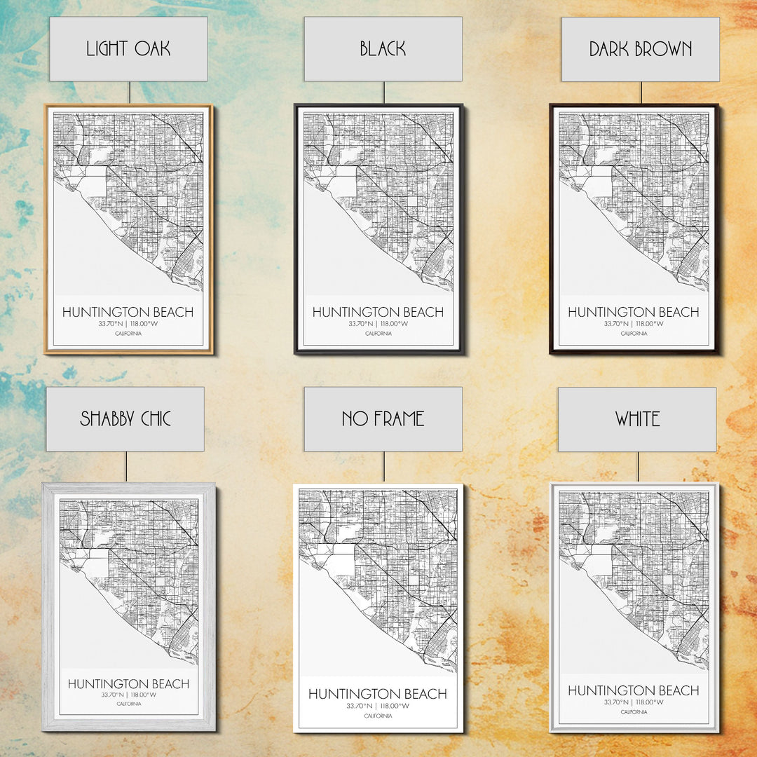 Huntington Beach Street Map, California Map, City Map Art, Minimalist Art, Wall Art, Canvas Print, Travel Print, Gift For Mom, Dorm Wall Art