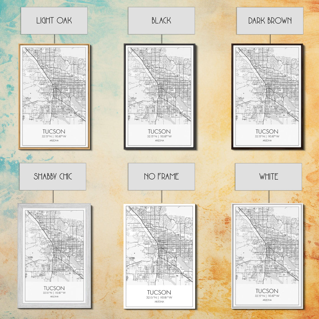 Tucson Street Map, Arizona Map, City Map Print, Modern Wall Art, Wall Art, Canvas Print, Minimal Wall Art, Family Gift, Travel Wall Décor