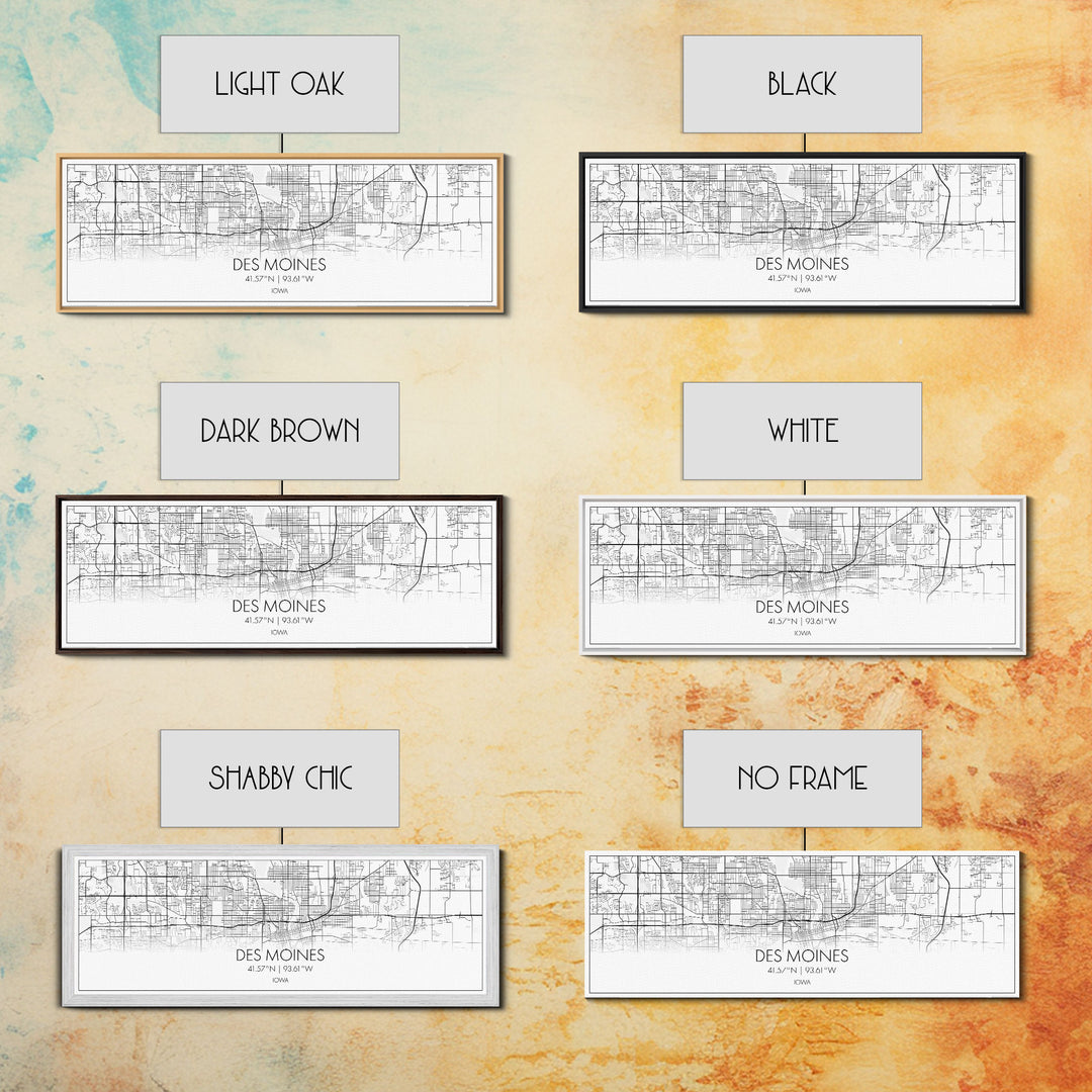 Panoramic Des Moines City Map, Iowa Art, Map Print, Minimalist Wall Art, Canvas Art, Housewarming Gift, Street Map Art, Closing Gift