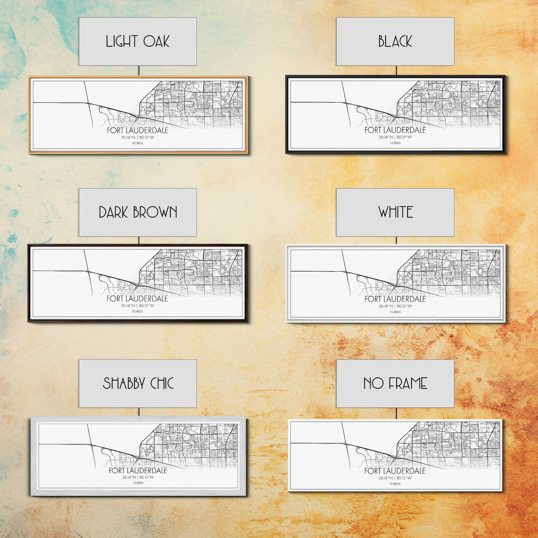 Panoramic Fort Lauderdale City Map, Florida Art, Map Print, Minimalist Wall Art, Canvas Art, Housewarming Gift, Street Map Art, Closing Gift