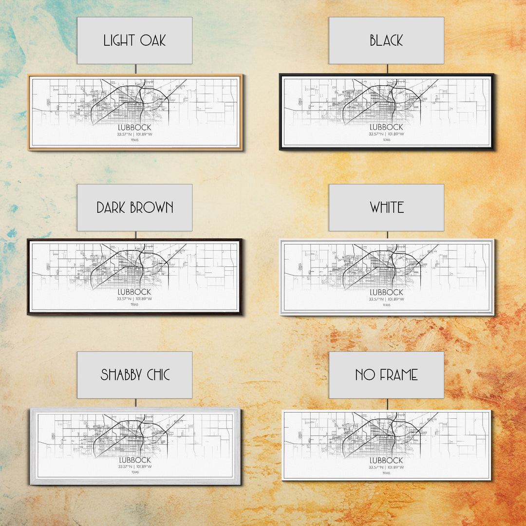 Panoramic Lubbock City Map, Texas Art, Map Print, Minimalist Wall Art, Canvas Art, Housewarming Gift, Street Map Art, Closing Gift