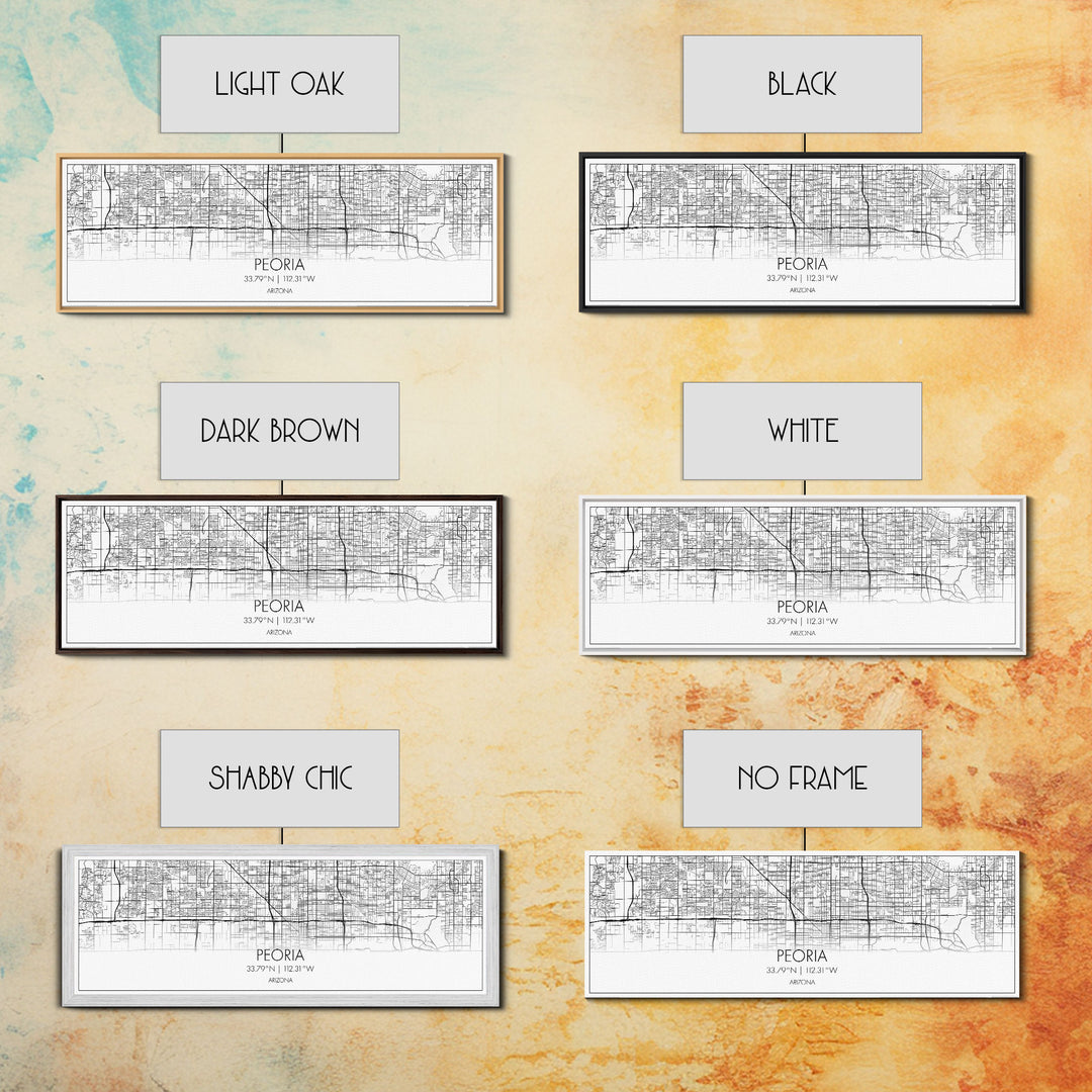 Panoramic Peoria City Map, Arizona Art, Map Print, Minimalist Wall Art, Canvas Art, Housewarming Gift, Street Map Art, Closing Gift