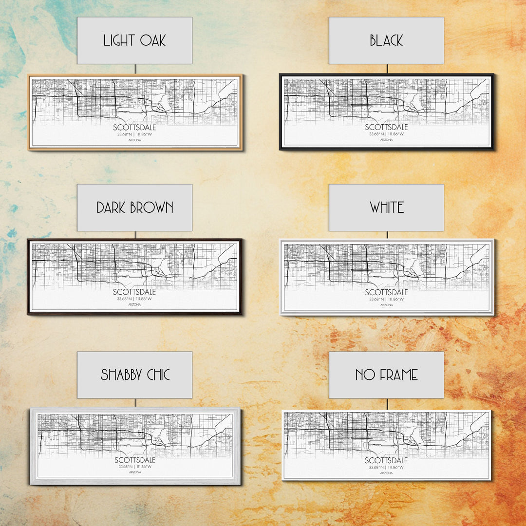 Panoramic Scottsdale City Map, Arizona Art, Map Print, Minimalist Wall Art, Canvas Art, Housewarming Gift, Street Map Art, Closing Gift