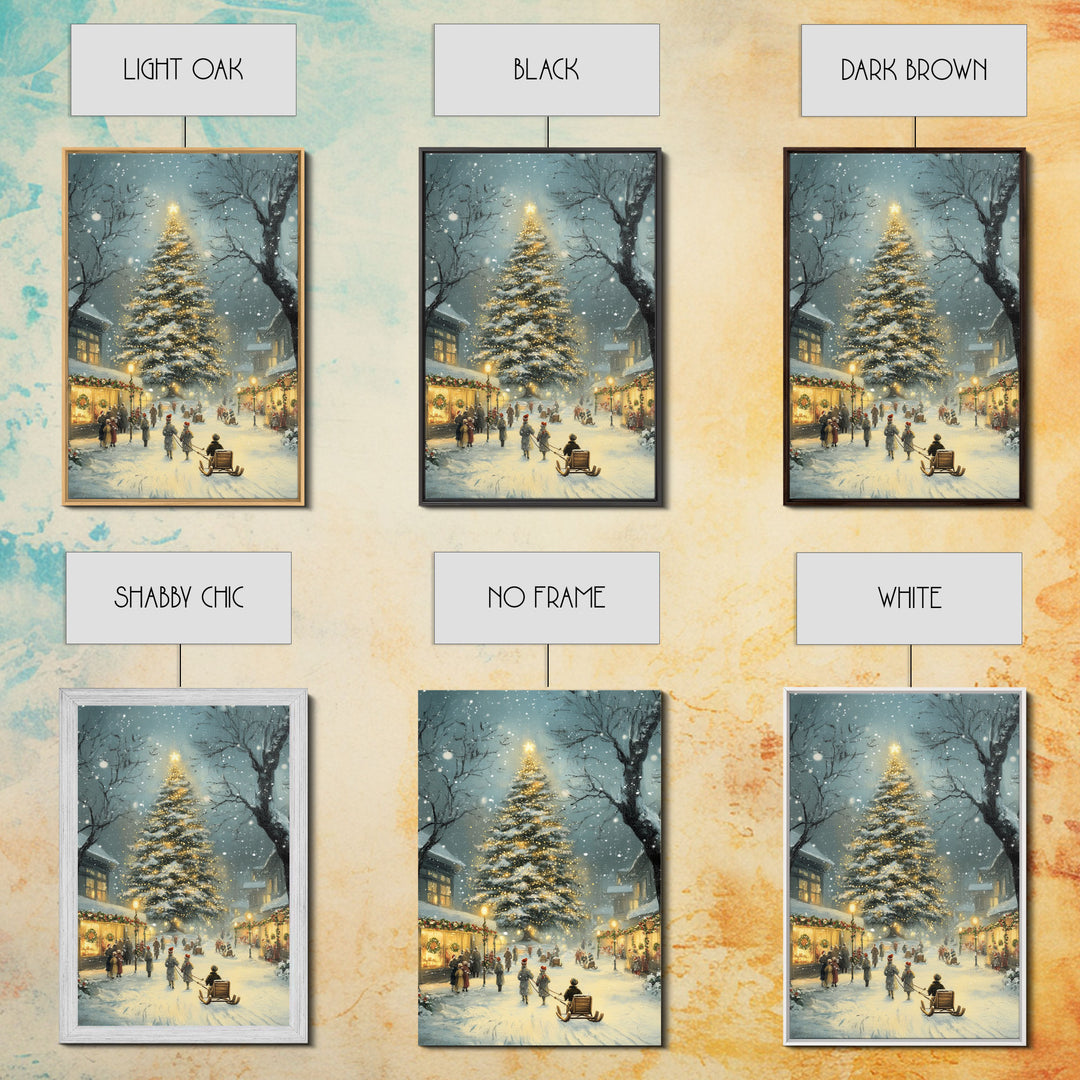 Christmas Tree Village Snowy Winter Scene Framed Canvas Print Christmas Wall Art Christmas Decor Christmas Tree Art Holiday Gift Winter Art