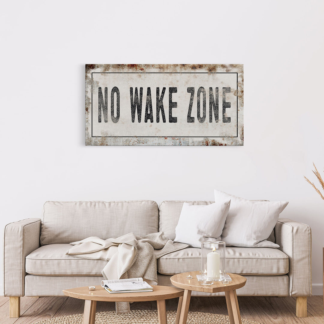 No Wake Zone Printed Canvas Rusty Sign Distressed Wall Art Cute Sign Wood Frame Wood And Canvas Sign Lakehouse Sign