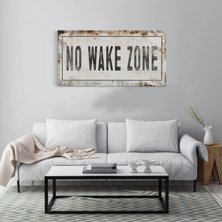 No Wake Zone Printed Canvas Rusty Sign Distressed Wall Art Cute Sign Wood Frame Wood And Canvas Sign Lakehouse Sign