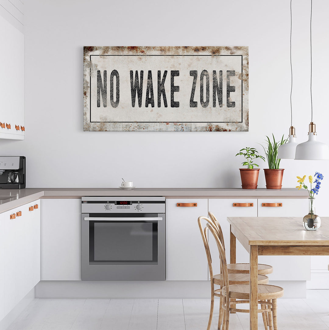 No Wake Zone Printed Canvas Rusty Sign Distressed Wall Art Cute Sign Wood Frame Wood And Canvas Sign Lakehouse Sign