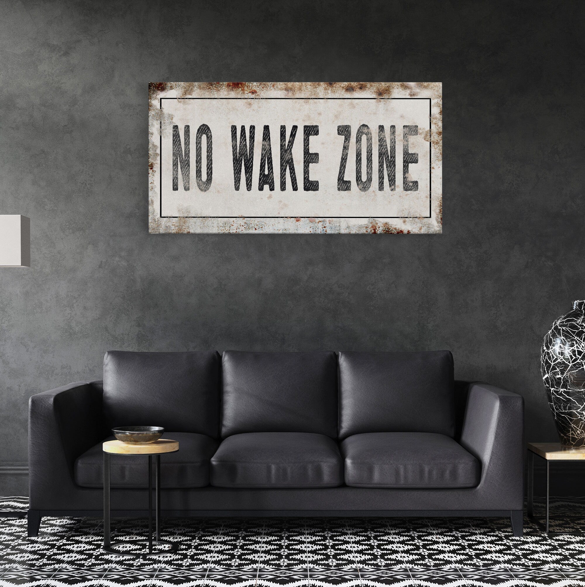 No Wake Zone Printed Canvas Rusty Sign Distressed Wall Art Cute Sign Wood Frame Wood And Canvas Sign Lakehouse Sign