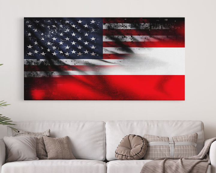 American and Austrian Flag Mashup, Austria Flag, Framed Canvas Print, Framed American Flag Art, Patriotic Immigrant Art