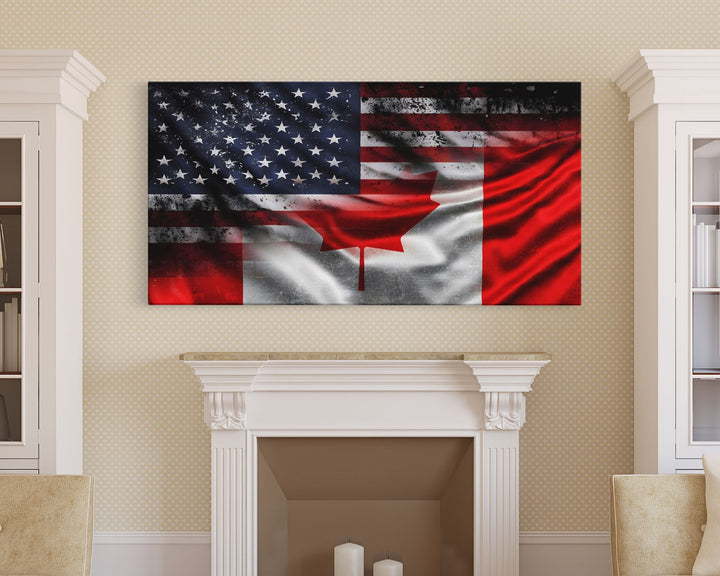 American and Canadian Flag Mashup, Canada Flag, Framed Canvas Print, American Flag Art Patriotic Immigrant Art Heritage Dual Citizenship Art