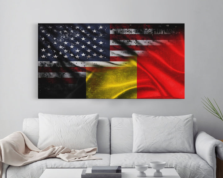 American and Belgium Flag Mashup, Belgium Flag, Framed Canvas Print, Framed American Flag Art, Patriotic Immigrant Art