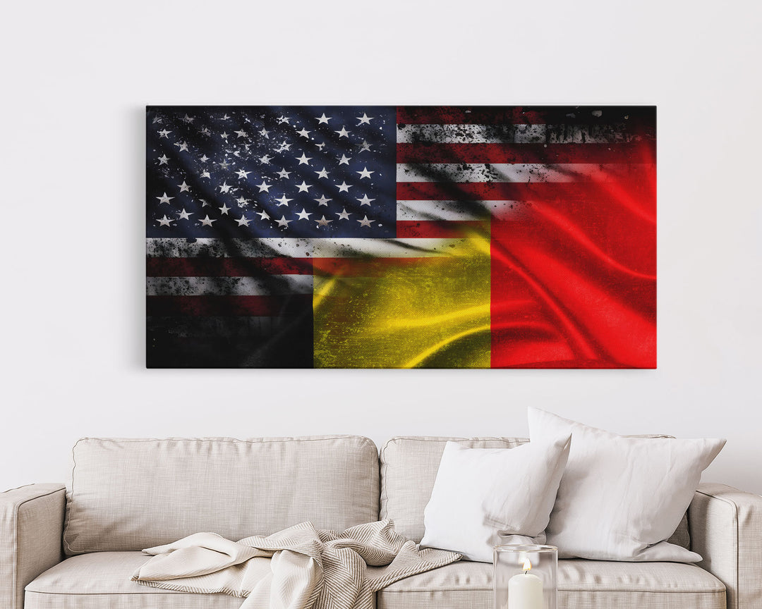 American and Belgium Flag Mashup, Belgium Flag, Framed Canvas Print, Framed American Flag Art, Patriotic Immigrant Art