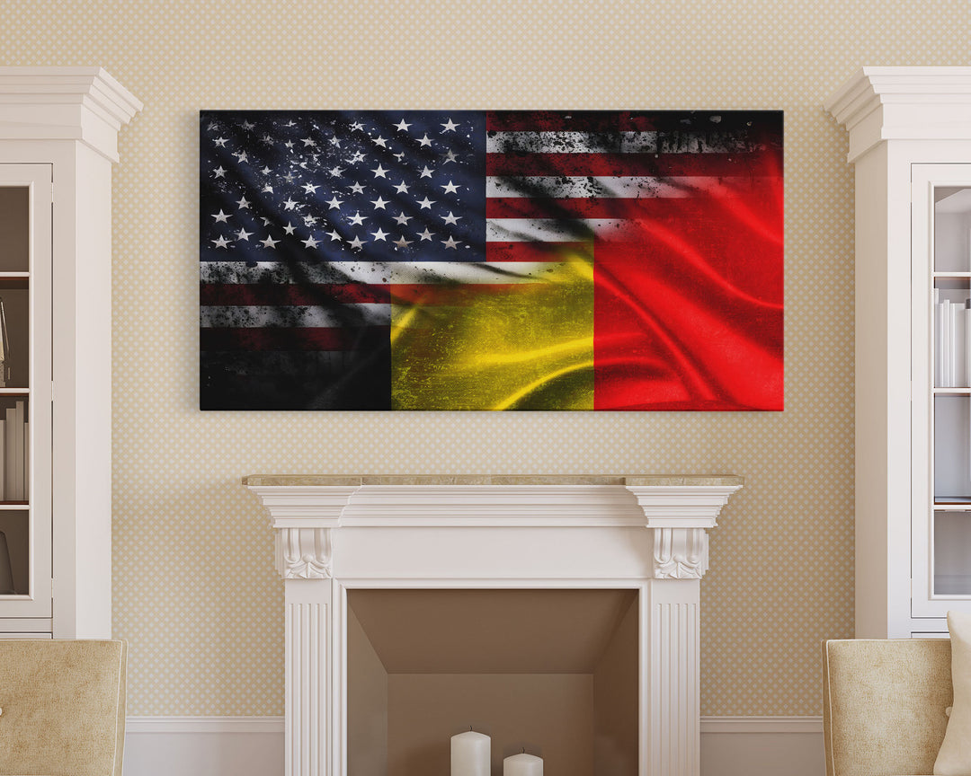 American and Belgium Flag Mashup, Belgium Flag, Framed Canvas Print, Framed American Flag Art, Patriotic Immigrant Art