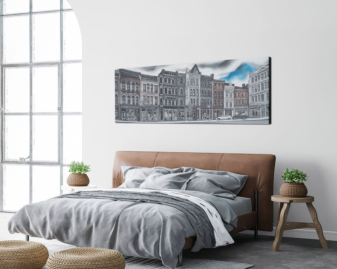 City Buildings Canvas Print, Large Urban Art Print, City Art, Row Of Buildings, Streetscape, Skyline, Panoramic, Wall Art, Canvas Print