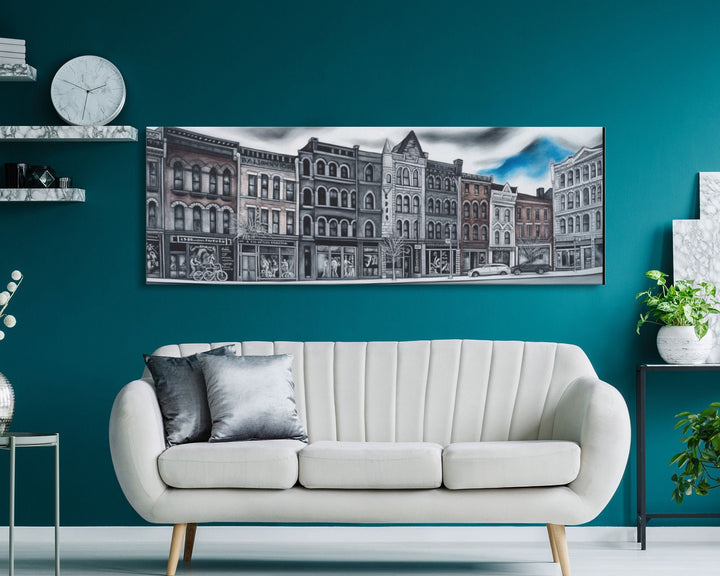 City Buildings Canvas Print, Large Urban Art Print, City Art, Row Of Buildings, Streetscape, Skyline, Panoramic, Wall Art, Canvas Print