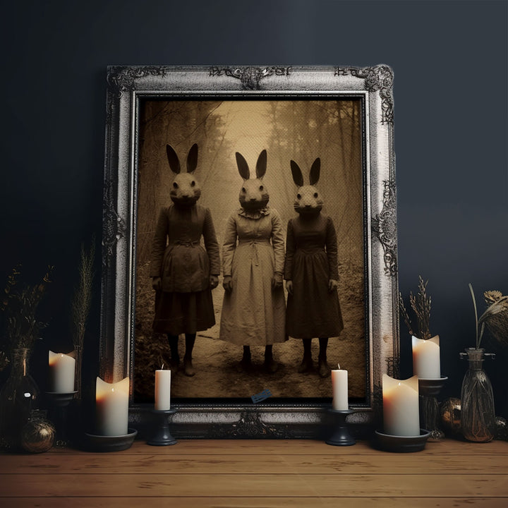 The Bunny Cult, Occult Decor, Witchcraft Art, Framed Canvas Print, Halloween Wall Art, Dark Academia, Creepy Photography, Found Footage Art