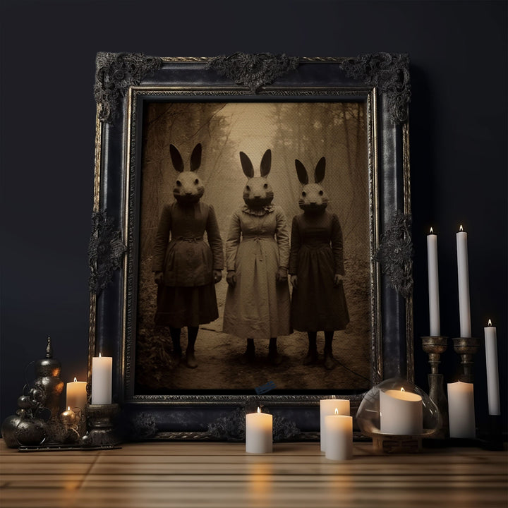 The Bunny Cult, Occult Decor, Witchcraft Art, Framed Canvas Print, Halloween Wall Art, Dark Academia, Creepy Photography, Found Footage Art