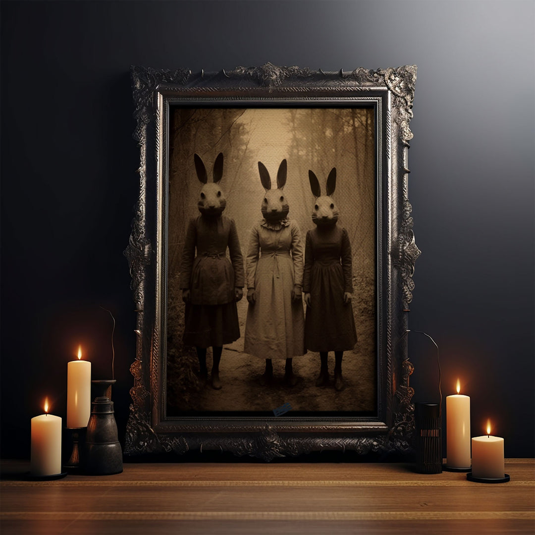 The Bunny Cult, Occult Decor, Witchcraft Art, Framed Canvas Print, Halloween Wall Art, Dark Academia, Creepy Photography, Found Footage Art