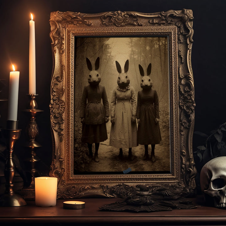 The Bunny Cult, Occult Decor, Witchcraft Art, Framed Canvas Print, Halloween Wall Art, Dark Academia, Creepy Photography, Found Footage Art