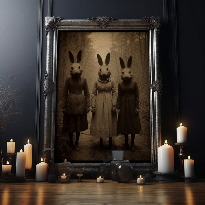 The Bunny Cult, Occult Decor, Witchcraft Art, Framed Canvas Print, Halloween Wall Art, Dark Academia, Creepy Photography, Found Footage Art