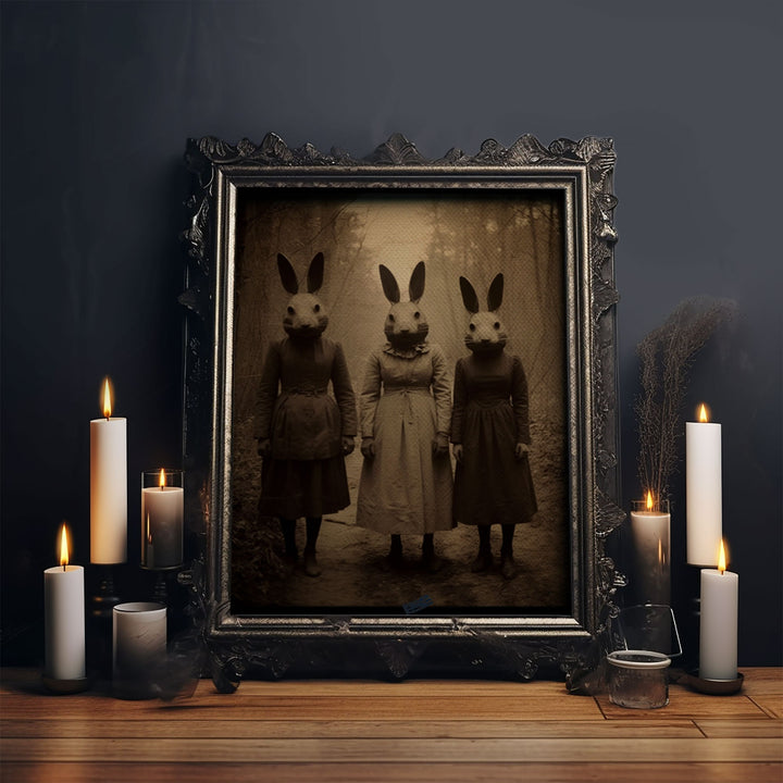 The Bunny Cult, Occult Decor, Witchcraft Art, Framed Canvas Print, Halloween Wall Art, Dark Academia, Creepy Photography, Found Footage Art